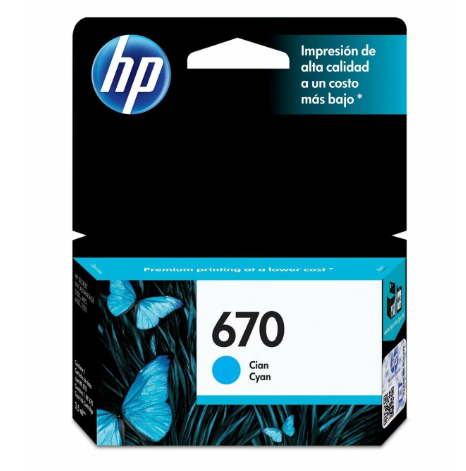 Hp 670 Cyan  Ink Cartridge Cz114Al (9997)